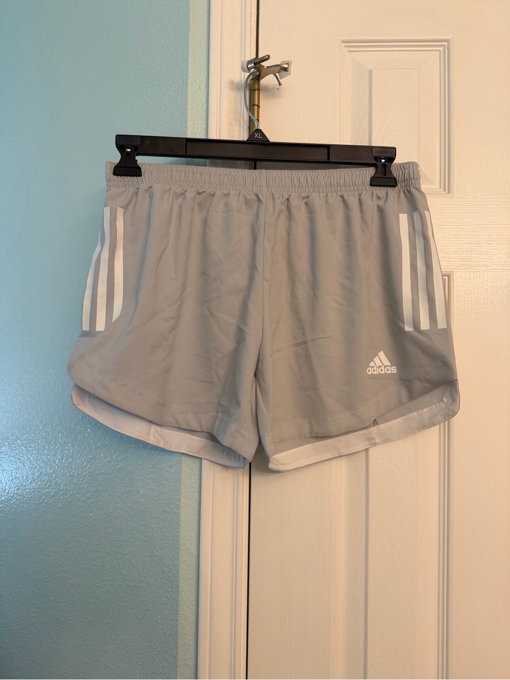 adidas Light Gray Women's Athletic Shorts with White Stripes